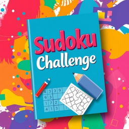 A vibrant and eye-catching book cover design for a Sudoku challenge book