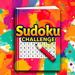 A vibrant and eye-catching book cover design for a Sudoku challenge book