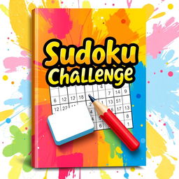 A vibrant and eye-catching book cover design for a Sudoku challenge book