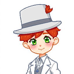 A ginger-haired boy, aged 16, illustrated in a charming pixel art style