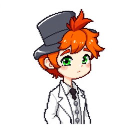 A ginger-haired boy, aged 16, illustrated in a charming pixel art style
