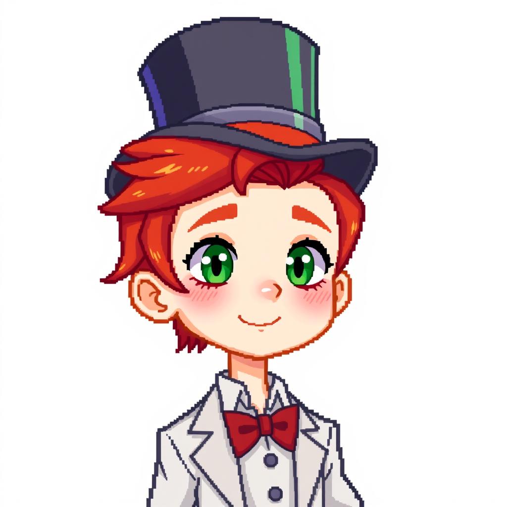 A ginger-haired boy, aged 16, illustrated in a charming pixel art style