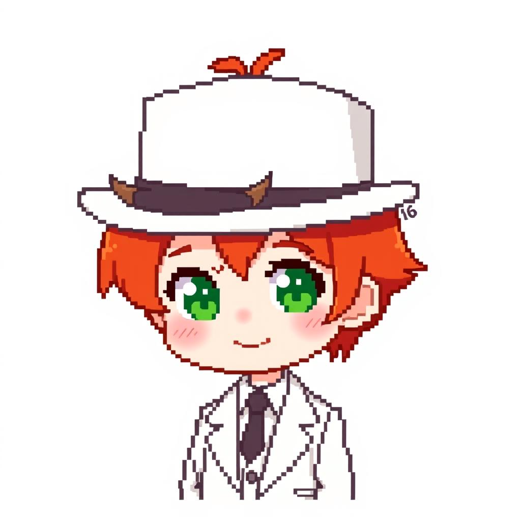 A ginger-haired boy, aged 16, created in an adorable chibi pixel art style