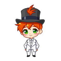 A ginger-haired boy, aged 16, created in an adorable chibi pixel art style