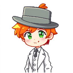 A ginger-haired boy, aged 16, created in an adorable chibi pixel art style