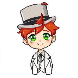 A ginger-haired boy, aged 16, created in an adorable chibi pixel art style