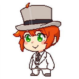 A ginger-haired boy, aged 16, depicted in a cute chibi pixel art style