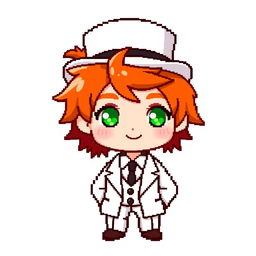 A ginger-haired boy, aged 16, depicted in a cute chibi pixel art style
