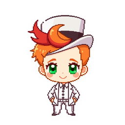 A ginger-haired boy, aged 16, depicted in a cute chibi pixel art style