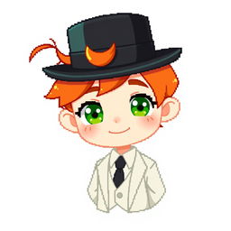 A ginger-haired boy, aged 16, rendered in a delightful chibi pixel art style