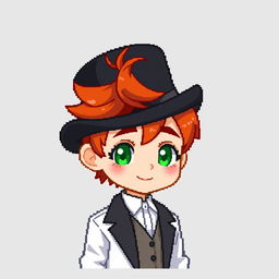 A ginger-haired boy, aged 16, rendered in a delightful chibi pixel art style
