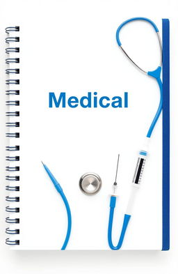 A notebook cover design featuring medical instruments such as stethoscopes and syringes, creating a clinical and professional look