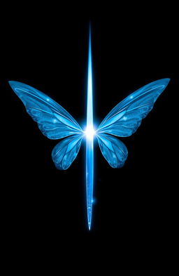 On a black background, centered are light blue fairy wings radiating outwards, surrounded by a magical glow