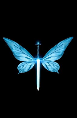 On a black background, centered are light blue fairy wings radiating outwards, surrounded by a magical glow