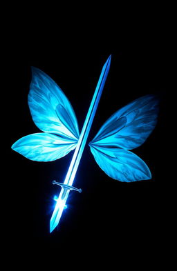 On a black background, centered are light blue fairy wings radiating outwards, surrounded by a magical glow