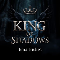 A captivating book cover for 'King of Shadows', featuring an eye-catching title rendered in shiny metallic letters that gleam with sophistication