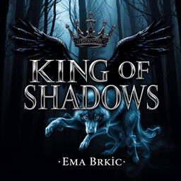 A captivating book cover for 'King of Shadows', featuring an eye-catching title rendered in shiny metallic letters that gleam with sophistication