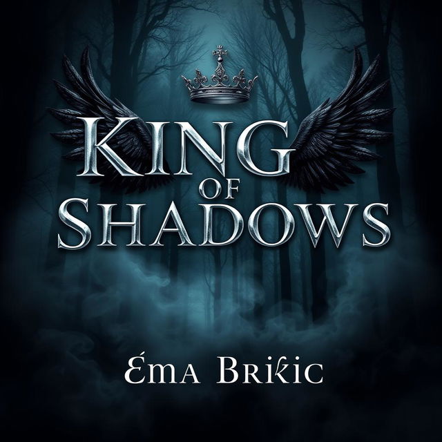 An atmospheric book cover for 'King of Shadows', featuring the title in shining metallic letters that stand out against the background