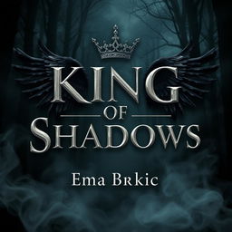 An atmospheric book cover for 'King of Shadows', featuring the title in shining metallic letters that stand out against the background