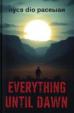 A captivating book cover for 'Everything Until Dawn', featuring a vast, eerie valley of the Wild West landscape under a haunting sky