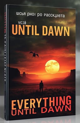 A captivating book cover for 'Everything Until Dawn', featuring a vast, eerie valley of the Wild West landscape under a haunting sky