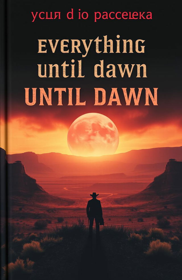 A captivating book cover for 'Everything Until Dawn', featuring a vast, eerie valley of the Wild West landscape under a haunting sky