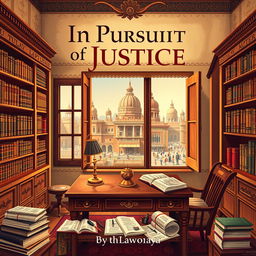 An engaging book cover design for the novel 'In Pursuit of Justice: Tales of Lawyer Ramachandra Shastry' by Chaitanya, focusing on elements of Indian lifestyle without any human figures