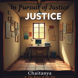 An evocative book cover design for the novel 'In Pursuit of Justice: Tales of Lawyer Ramachandra Shastry' by Chaitanya