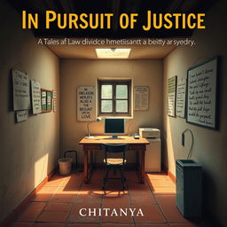 An evocative book cover design for the novel 'In Pursuit of Justice: Tales of Lawyer Ramachandra Shastry' by Chaitanya