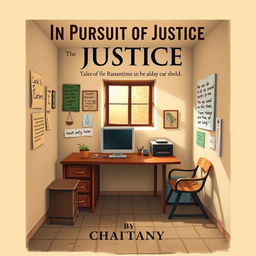 An evocative book cover design for the novel 'In Pursuit of Justice: Tales of Lawyer Ramachandra Shastry' by Chaitanya