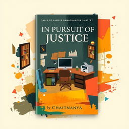 A captivating book cover design for the novel 'In Pursuit of Justice: Tales of Lawyer Ramachandra Shastry' by Chaitanya