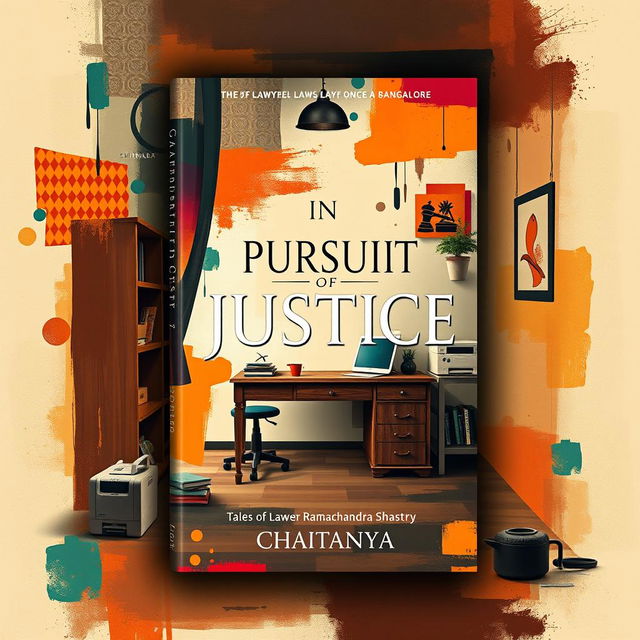 A captivating book cover design for the novel 'In Pursuit of Justice: Tales of Lawyer Ramachandra Shastry' by Chaitanya