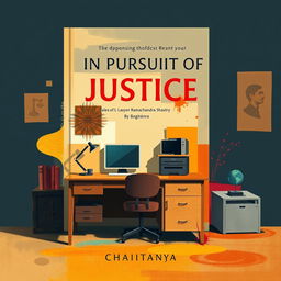 A captivating book cover design for the novel 'In Pursuit of Justice: Tales of Lawyer Ramachandra Shastry' by Chaitanya
