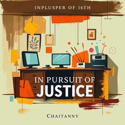 A captivating book cover design for the novel 'In Pursuit of Justice: Tales of Lawyer Ramachandra Shastry' by Chaitanya