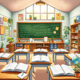 A vibrant classroom filled with colorful posters and school supplies