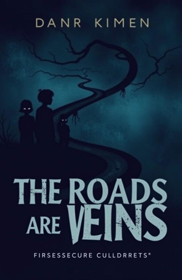 A dark and moody book cover for the title 'The Roads Are Veins'