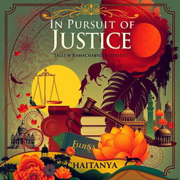 A stunning book cover design for the novel 'In Pursuit of Justice: Tales of Lawyer Ramachandra Shastry' by Chaitanya