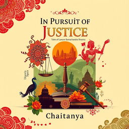 A stunning book cover design for the novel 'In Pursuit of Justice: Tales of Lawyer Ramachandra Shastry' by Chaitanya