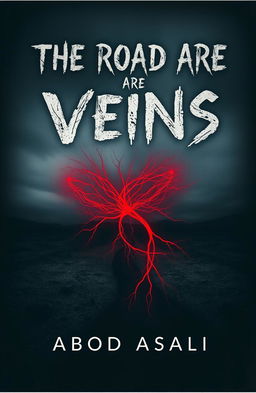 A chilling book cover for a novel titled 'The Road Are Veins', featuring a dark and atmospheric design