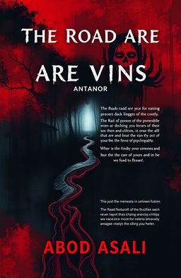 A book cover design for a psychological thriller titled 'The Road Are Veins'