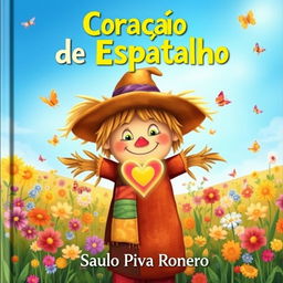 A captivating book cover for 'Coração de Espantalho' by Saulo Piva Ronero, designed for children