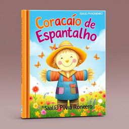A captivating book cover for 'Coração de Espantalho' by Saulo Piva Ronero, designed for children