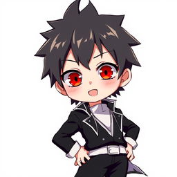 A character in the style of anime art inspired by Bleach, depicted as a child with striking red eyes