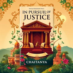 A captivating book cover for the novel 'In Pursuit of Justice: Tales of Lawyer Ramachandra Shastry' by CHAITANYA