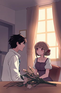 A poignant scene depicting two characters from a story titled 'Bound Wound'