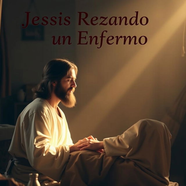 A captivating and emotionally charged image for a YouTube video thumbnail titled 'Jesús Rezando por un Enfermo'