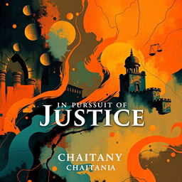 An engaging book cover for the novel 'In Pursuit of Justice: Tales of Lawyer Ramachandra Shastry' by CHAITANYA, designed entirely in abstract art