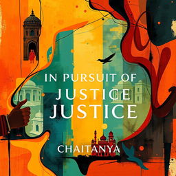 An engaging book cover for the novel 'In Pursuit of Justice: Tales of Lawyer Ramachandra Shastry' by CHAITANYA, designed entirely in abstract art