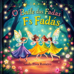 A delightful book cover for a children's book titled 'O Baile das Fadas' by Saulo Piva Ronero