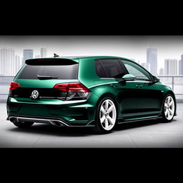 A stunning dark green MK7 Volkswagen Golf featuring an aftermarket carbon fiber hood